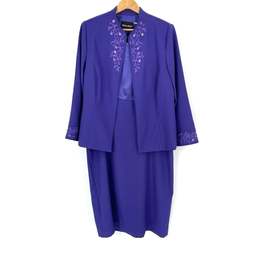 Melissa Harper Size 12 Purple Formal Dress With Jacket Sequin Embroidered